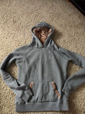 Abercrombie Ezra Fitch Gray Hooded Sweatshirt with Tan Velvet Trim medium hoodie